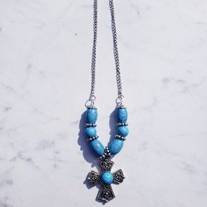 Turquoise and silver cross necklace
